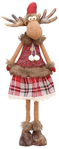 Figurine de Noël, renne, élan, pieds télescopiques, décoratif, avec pieds télescopiques, idée de décoration en hiver, Noël, mignon, avec bonnet et écharpe, décoration de Noël, rouge, type 4