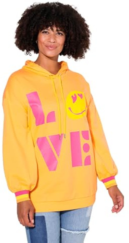 Angel of Style Damen große Größen Übergrößen Plus Size Hoodie, Love Smiley Motiv, Kapuzensweater Hellorange 50 837423644-50