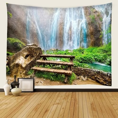 Calefee Wandteppich Groß 350x256cm, Wandbehang Deko Teppich Polyester, Tapisserie Naturszene Berg und Wasserfall