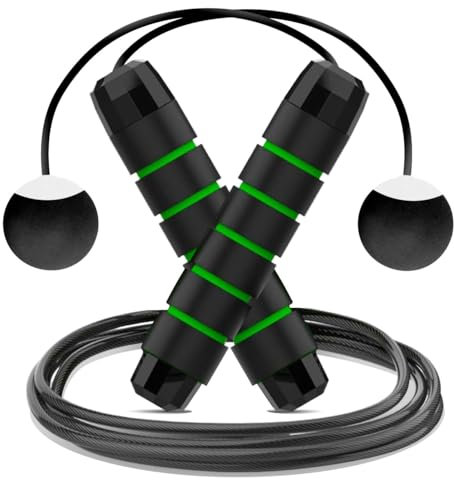 ONEGlobal Steel Reinforced Cordless Skipping Rope for Adults | Adjustable Tangle-Free dual Jump Rope with Comfortable Non-Slip EVA Foam Handle for Workouts, Boxing Exercises (Cordless, Green)