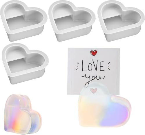 Resina Epossidica Stampi Cuore,4 PCS Stampi per Porta Biglietti da Visita in Silicone Porta Biglietti da Visita in Silicone per DIY Artigianato,Sapone,Ciondolo Stampo Cuore
