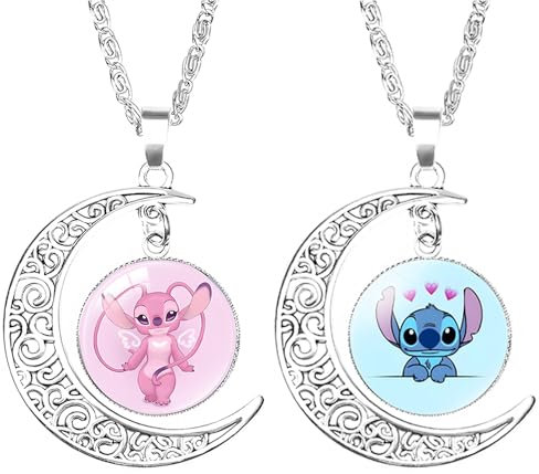 Collier Stitch, 2 Pièces Collie Lilo et Stitch, Collier Stitch Fille, Collier Cartoon Anime Bijoux, Stitch Collier D'amitié Stitch Collier Enfant Fille, Cadeau Stitch pour Noël Anniversaire Fête