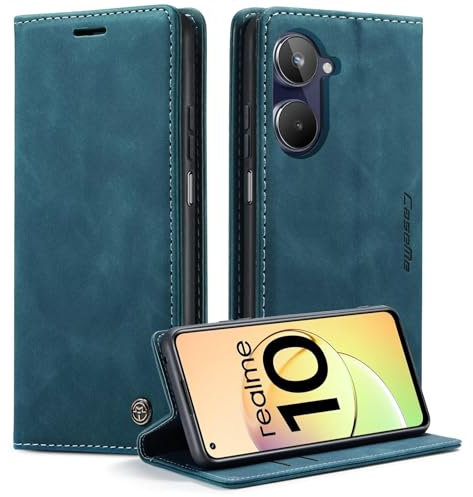 xinyunew Funda para Realme 10 4G,Avanzado PU Piel Carcasa [Soporte Plegable][Ranura para Tarjeta][Cierre Magnético] Antigolpes Libro Funda para Realme 10 4G-Azúl