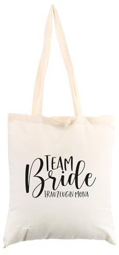 Herz & Heim® Personalisierte JGA Tasche – Team Bride Baumwollbeutel mit Name – Hochzeitsaccessoire für Junggesellinnenabschied – Stofftasche für Brautjungfern & Trauzeugin – Geschenk für Brautparty