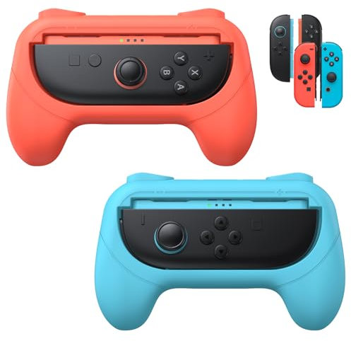 Poignées pour Switch 2/Switch 1/OLED, FASTSNAIL Antidérapant Kit de Poignée Compatible avec Nintendo Switch 2 pour JoyCon 2, Manette Accessoire pour Switch 2/1(Bleu+Orange)