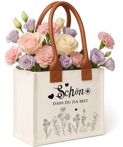 TCRZHHRX Geschenk-Tragetasche Danke mit Lederhenkeln & wasserdicht | Canvas Öko Shopper für Lehrerinnen, Jubiläum & Geburtstag |26x22x14 cm