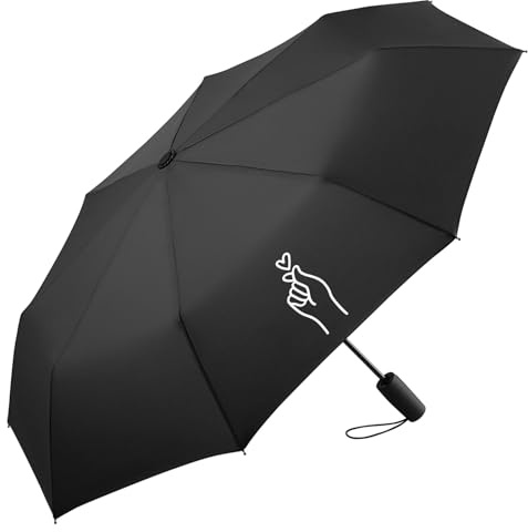 Huuraa Regenschirm K-Pop Fingerherz Zeichen Geschenk | 98cm Schwarz Sturmfest Taschenschirm Geschenkidee