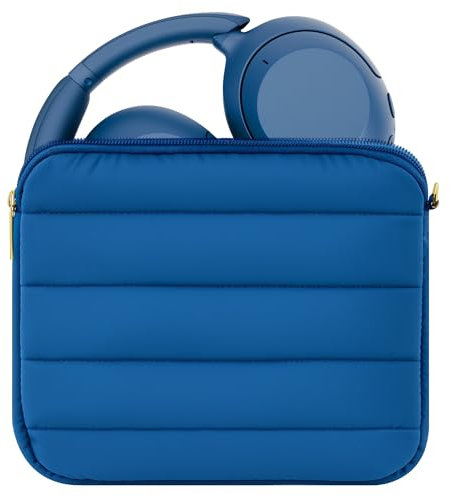 Geekria NOVA Headphones Puffy Pouch Compatible with JBL Tune 710BT, Sennheiser PXC 550-II, Bose QC Ultra II, Soft Shell Replacement Protective Travel Carrying Bag with Cable Storage (Blue)