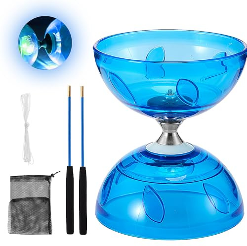 YANGUN Triple Bearing Diabolo Set, Diablo Toy, Juggling Set with Wooden Sticks, Circus Toys for kids, Focus Development Coordination Activity Training for Kids Ages 8+ Above & Adults, BLUE