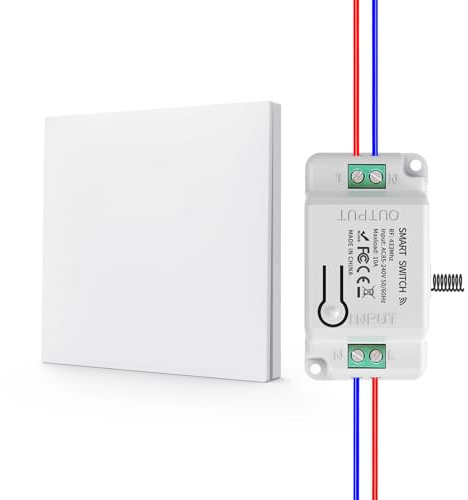 KADMOS Funk-Lichtschalter Set,selbstversorgt Funk Lichtschalter,Drahtloser Schalter- keine Batterie erforderlich,automatischer Rebound-Schalter,keine Verkabelung erforderlich (1key 1receiver-White)