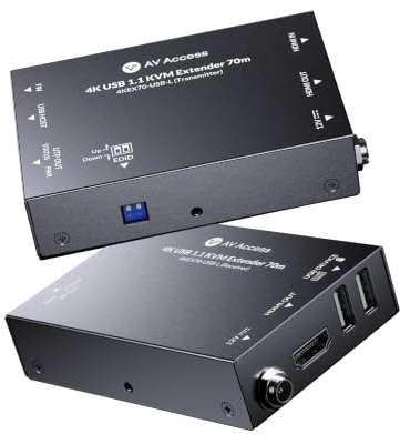 4K HDMI USB KVM Extender 70m Cat6 Zero Latency HDCP EDID PoC | High Definition Video Transmission Long Distance Keyboard Mouse Control Loop Out Audio Support Installation Simplicity