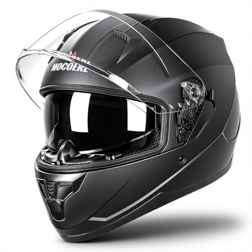 Integralhelm mit Sonnenblende | Motorradhelm Integralhelme | Fullface Helm Roller ECE 22.06 | Mopedhelm Kinn- & Kopfbelüftung | für Damen und Herren | Schwarz