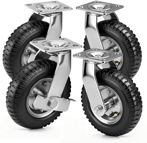 4 Stück Lenkrollen Luftrad mit Bremse Set Ø 200 x 65mm, 300KG | Ruhig Luftreifen mit Stoßdämpfung, Stabil Räder, Transportrolle für Bollerwagen & Transportwagen Kit