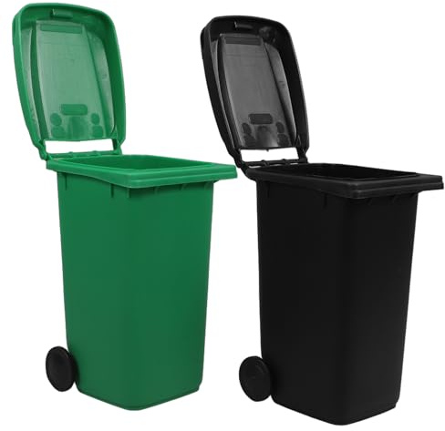 KHBUAB 2Pcs Mini Wheelie Bin Pencil Holder Plastic Trash Can Desktop Waste Container for Office and Car Use