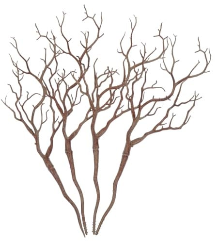 INOOMP Artificial Decorative Branch and Birch Twigs for Vase 4Pcs Light Brown Plastic Curly Tree Branches with Antler Shape for Home Décor Floral Arrangement and Craft Projects