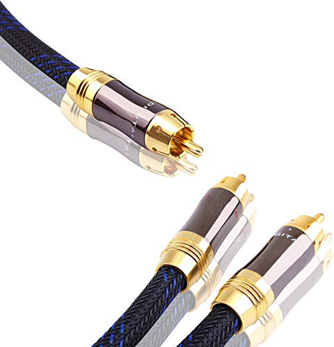 KUYIOHIFI Dual Shielded (OD 8.0mm) 1 RCA Male to 2 RCA Male Audio Cable RCA Y-Adapter Subwoofer Cable (10 Feet)