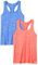 Amazon Essentials Damen Active Quick Dry Tech Stretch Racerback-Tanktop (in Übergröße erhältlich), 2er-Pack, Hellblau Space-dye/Korallenorange Space-dye, XL