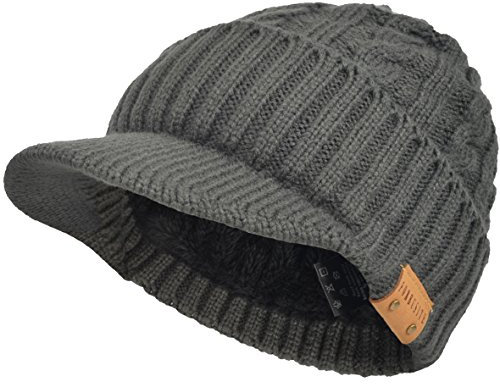 Männer Gestrickte Visier Mütze Vlies Gefüttert Stulpe Winter Täglich Strickmützen (Kabel-Grau)