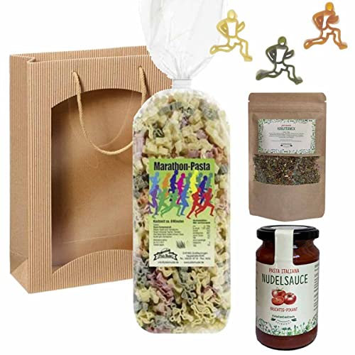Feinkost-Set Läufer mit Nudeln, Sauce und Gewürze // Geschenk für Jogger und Marathon-Läufer