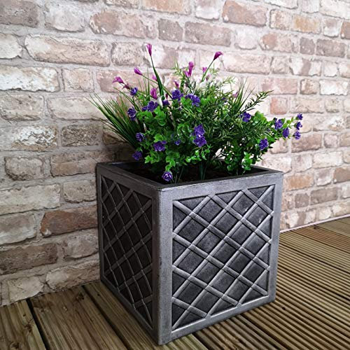 Samuel ALEXANDER Small Lazio Square Grey Pewter Garden Planter 32cm H x 32cm W
