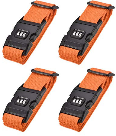sourcing map 4Stk. Koffergurte mit Schnalle Zahlenschloss 2Mx5cm PP Reisepackzubehör Orange