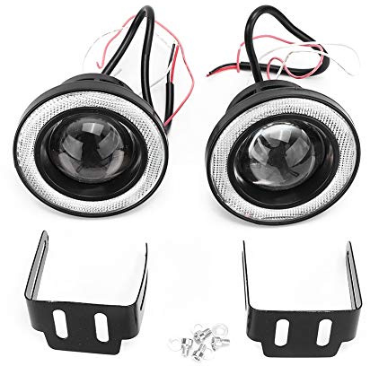 Qiilu Par de Luces Blancas Antiniebla Delantera LED Coche LED de 3,5 Pulgadas para Todo Terreno Ojos ángel DRL Ttrabajo SUV Motocicletas Soportes Montaje Ajustables