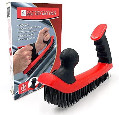 Large Wire Brush | Heavy Duty Wire Brush for Rust Removal, Brickworks, and Paint Removal | 25cm Trade Quality Hard Steel with Dual Grip for Abrasive Cleaning