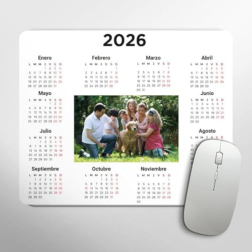 Tenvinilo | Personalisierter Kalender 2024 Mauspad | Kalender mit Foto | Computerzubehör | Originelles Geschenk | rutschfest | wasserdicht | waschbar | umweltfreundlich | 25 x 20cm
