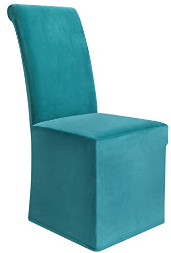 Homaxy Samt Stuhlhussen, lang Stretch Esszimmerstuhl Hussen Plüsch Waschbarer Abnehmbarer Stuhlbezug (Pfauenblau, 2er Set)