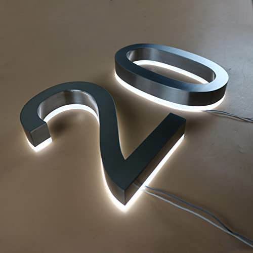Numeri Civici, Numero Civico Esterno, Numero Civico Mobile Retroilluminato A LED In Acciaio, Moderno Aspetto Argento Spazzolato, Luce Bianca, Numeri Civici Illuminati Per Esterni.