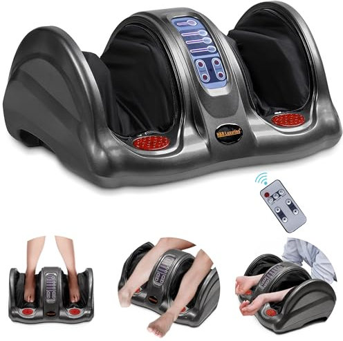 H&B Luxuries Shiatsu Appareil de massage des pieds avec télécommande, pétrissage et roulement pour pieds, cheville, mollet, jambe, cadeau pour homme, femme, père, maman, parents et