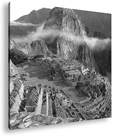 deyoli Machu Picchu Inka Stadt Format: 70x70 Effekt:Schwarz&Weiß als Leinwandbild, Motiv fertig gerahmt auf Echtholzrahmen, Hochwertiger Digitaldruck, Kein Poster oder Plakat