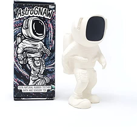 AstroGNAW (Weiß) Astronaut Babyspielzeug aus Naturkautschuk zum Zahnen, Baden und für sensorisches Spielen