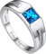 Suplight 925 Sterling Silber Herren Ring mit Zirkonia Spannring 14K Weißgold Solitärring Partnerringe mit Gravur funkelnder Blautopasschmuck Personalisiertes Geschenk 54
