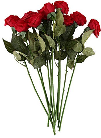 Josenidny 10 Stück Dekoration, echte Kunstblumen, Seidenblumen, Brautstrauß, , Dunkelrot