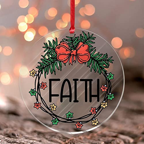 Glaube Weihnachtsbaum Ornament Blume Blumen Winter hängende Ornamente Xmas Tree Dekoration Elegant Klar Rund Acryl Ornament Anhänger für Kinder Kinder Tochter Sohn