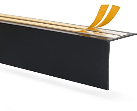 QUEST PVC Winkelprofil Kantenschutz, Blende für Gardinenschiene, Kunststoffblende für Vorhangschiene, Winkelleiste Abdeckleiste – Länge: 200cm – Farbe: Schwarz – Abmessung: 40x40mm
