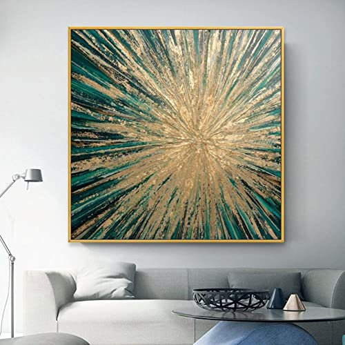Acrylbilder Auf Leinwand Handgemalt, Moderne Grüne Textur Radioaktive Goldfolie Linie Luxus Abstrakte Kunstwerke Rahmenlose Original Handgemalte Ölgemälde Auf Leinwand Wandkunst Für Wohnzimmer