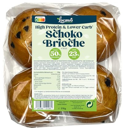 Locawo High Protein & Low Carb Schoko Brioche | Schokobrötchen | Eiweißbrötchen | Voller Weizengeschmack | ideal für eine eiweißreiche, kalorien- und zuckerreduzierte Ernährung