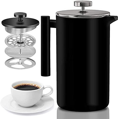 Cafetiere Press Coffee Maker,Double Wall Heat Resistant Coffee Pot of Coffee Maker,Stainless Steel,for Good Coffee in Home or Office