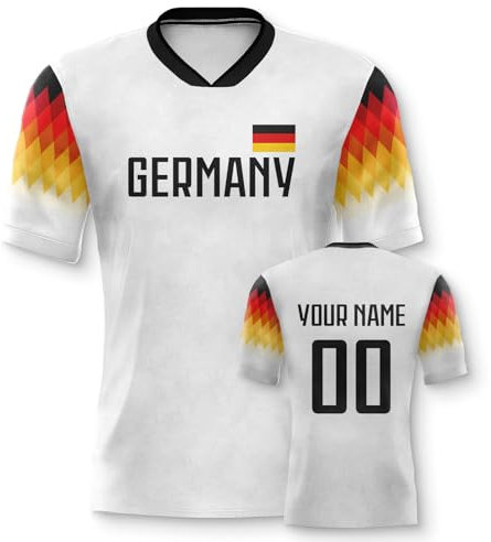 Yolovi Deutschland Personalisiertes Fussball Trikot 3D Druck Football Shirt mit Ihrem Namen und Nummer Hip Hop Football Jersey für Herren Damen Kinder, Small-6X-Large