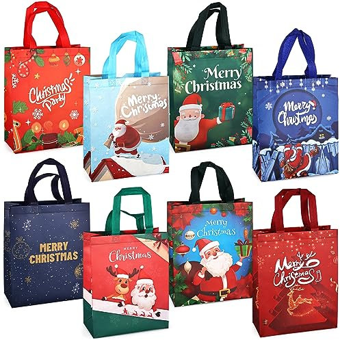 8 x Weihnachtsgeschenktüten, Weihnachtstragetaschen mit Griffen, Weihnachtsleckereien, multifunktionale Vliesstoffe tüten zum Einpacken von Geschenken, Weihnachtsparty-Zubehör, 31 x 25 x 11,5 cm