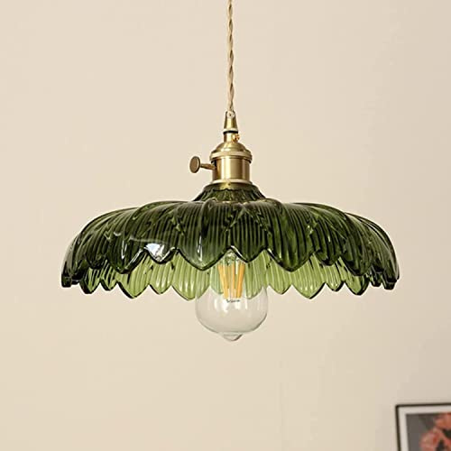 HWSY Lustre en Verre Industriel Vintage Japonais en Laiton, avec Finition en Laiton et Verre Vert, adapté au Salon, Salle à Manger, Chambre à Coucher, îlot de Cuisine, comptoir de Bar Interesting