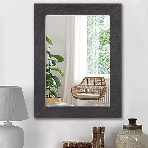 HLFMVWE Spiegel für Wand Schwarz Vintage Rustikale Holz gerahmt Spiegel Dekorative Rechteck Bauernhaus Große Wandspiegel für Schlafzimmer Badezimmer Antike Breite Trim Hängende Spiegel 65 x 45 cm