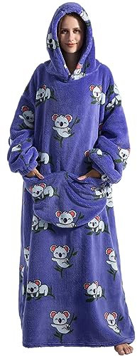 Msrlassn Übergroße Tragbare Decken Hoodie für Damen Herren Erwachsene Oversized Kapuzen Decke Kuschelpullover Tragbare Decke Sweatshirt mit Taschen (Koala)