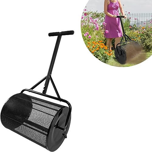 FnnEmg Kompoststreuer 40x65cm Streumaschinen Ausfüllbar 60L Rasenstreuer Aus Stahl Rasen Düngerstreuer Kompost-Streuer Mit Schwämme Handgriff Mehrzweck-Samenstreuer