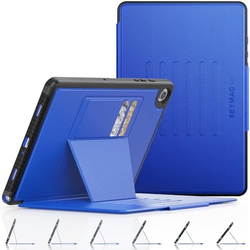 SEYMAC stock Hülle für Samsung Galaxy Tab A9 Plus/ A9+ 11 Zoll, Stoßfeste Hülle mit [Mehreren Winkeln] Verstellbarem Ständer & Kartensteckplätze, Auto Schlaf/Aufwach, Blau