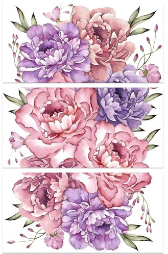 GLOBLELAND 3 Stück Pfingstrosen Blumen Themen Dekor Transfers 6x12 Zoll Möbel Transfer Aufkleber Rub On Transfer Aufkleber Wandkunst Aufkleber Für Schlafzimmer Wohnzimmer Schreibtisch