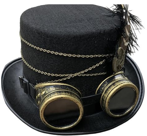 Mumuve Filz Steampunk Top Hut Für Erwachsene Mit Brille Vintage Viktorianischen Steampunk Kostüm Hut Damen Herren Halloween Party Requisiten Punk Vintage Hut Für Bühnenauftritte, Schwarz