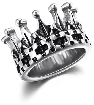 GTHIC Edelstahl Königreich Kronen Ringe für Frauen Männer Punk Königin Ritter herrschsüchtige Ringe Silberton Statement Ringe Gothic Schmuck, Größe 11